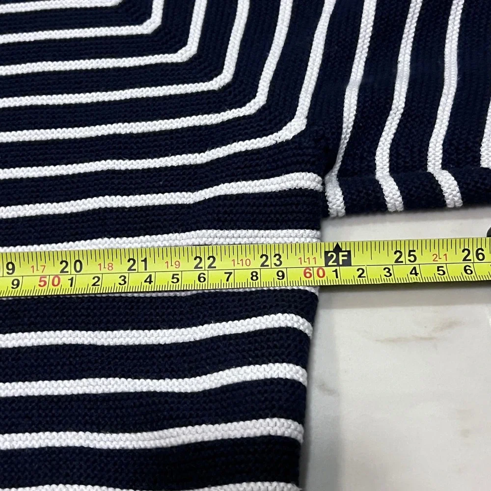 Uniqlo Striped V-Neck‎ Cotton 3D Knit  Sweater Navy Blue White Striped XL Preppy